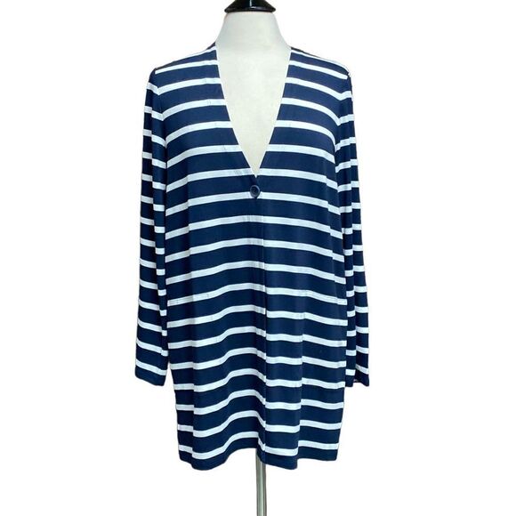 J.Jill Navy Stripe Long Sleeve Cardigan Size Medium NWOT - Picture 1 of 7
